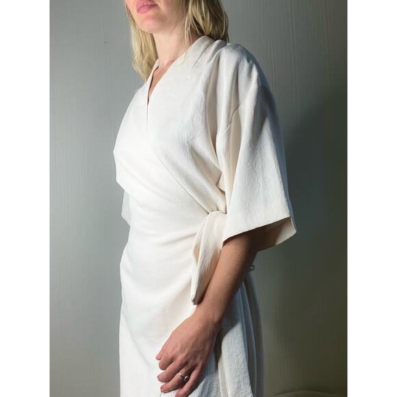 BABATON Ecru Ivory Crepe Wrap Midi Dress US LARGE - Picture 10 of 16